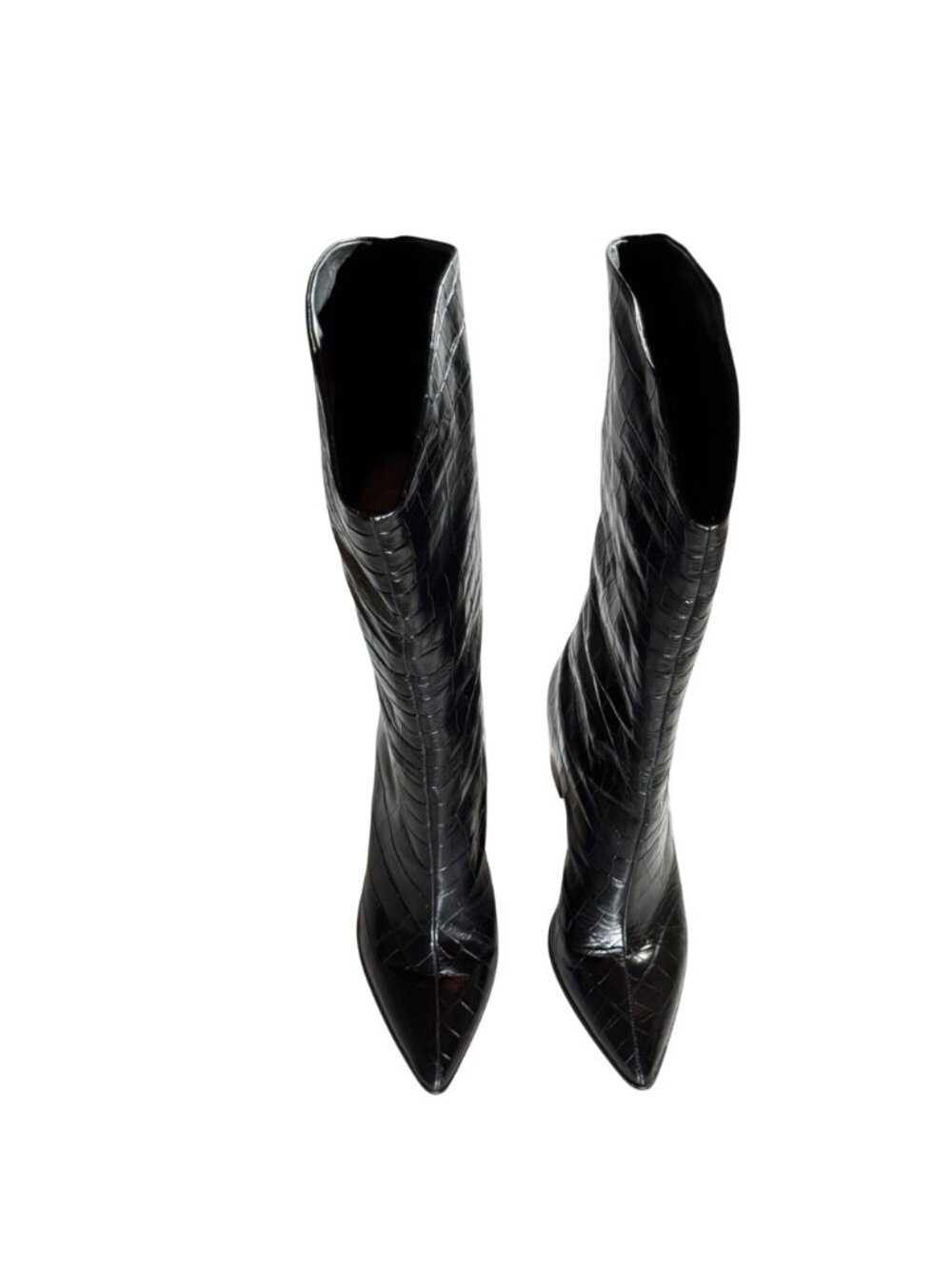 Schutz Mariana Black Crocodile-Embossed Leather Knee-High Black Boots 9.5B - Picture 8 of 14